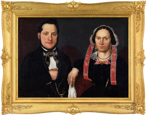 Mid-19th-century German School, Wedding Portrait - Antique Oil Painting