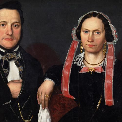 fig 2. Mid-19th-Century German School, Wedding Portrait - Antique Oil Painting