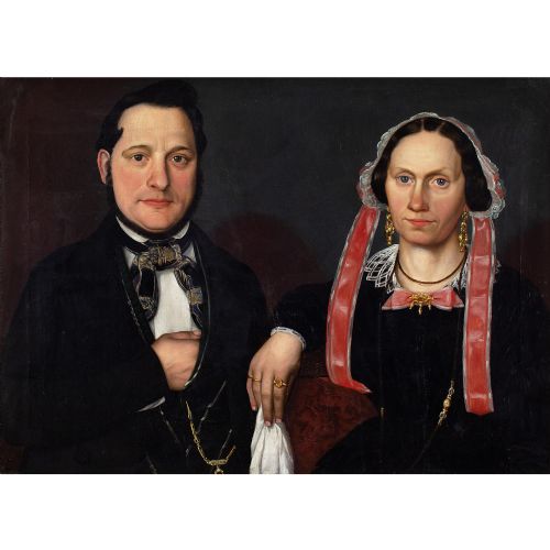 fig 3. Mid-19th-Century German School, Wedding Portrait - Antique Oil Painting