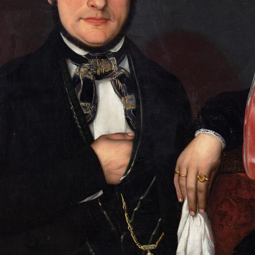 fig 4. Mid-19th-Century German School, Wedding Portrait - Antique Oil Painting