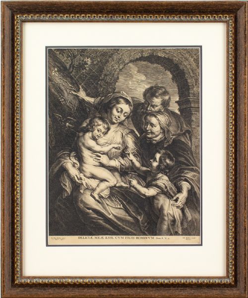 Schelte Adams À Bolswert After Peter Paul Rubens, the Holy Family with Saint Elizabeth & John the Baptist with a Goldfinch - Antique Engraving