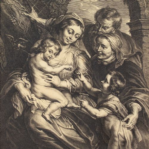 fig 1. Schelte Adams à Bolswert After Peter Paul Rubens, The Holy Family With Saint Elizabeth & John The Baptist With A Goldfinch - Antique Engraving