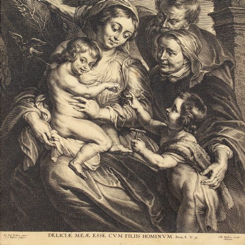 fig 2. Schelte Adams à Bolswert After Peter Paul Rubens, The Holy Family With Saint Elizabeth & John The Baptist With A Goldfinch - Antique Engraving