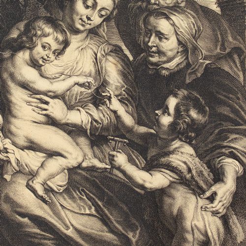 fig 3. Schelte Adams à Bolswert After Peter Paul Rubens, The Holy Family With Saint Elizabeth & John The Baptist With A Goldfinch - Antique Engraving