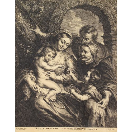 fig 4. Schelte Adams à Bolswert After Peter Paul Rubens, The Holy Family With Saint Elizabeth & John The Baptist With A Goldfinch - Antique Engraving