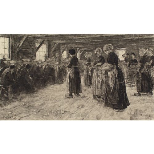 fig 1. Albert Kruger After Max Liebermann, The Flax Barn at Laren - Antique Etching