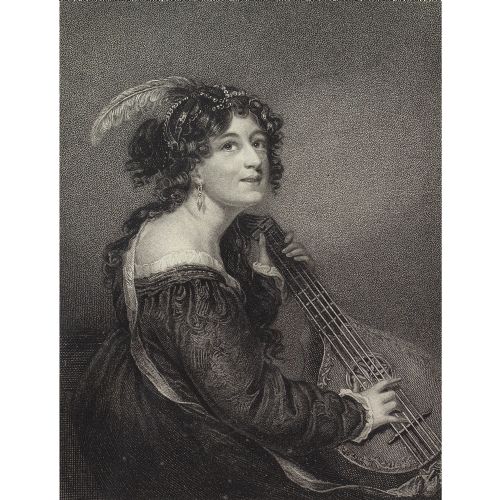 fig 1. George Kellaway After Thomas Stewardson, Lady In Costume Playing The Mandolin - Antique Engraving