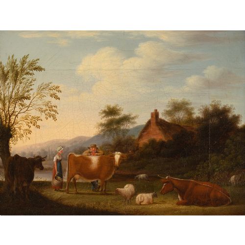 fig 1. Early 19th-Century English School, On The Farm - Antique Oil Painting