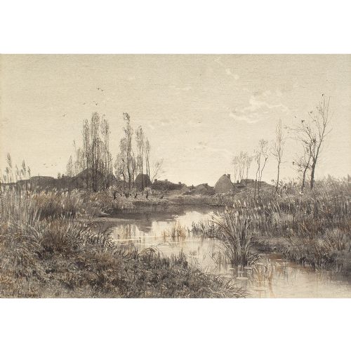 fig 1. André Paulin Bertrand, River Landscape - Mixed Media