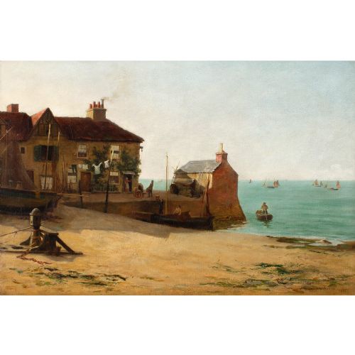 fig 1. William Graham Buxton, The Dawn Of The Day On The Essex Coast - Antique Oil Painting