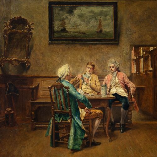 fig 3. Piet Verhaert, The Card Players - Antique Oil Painting
