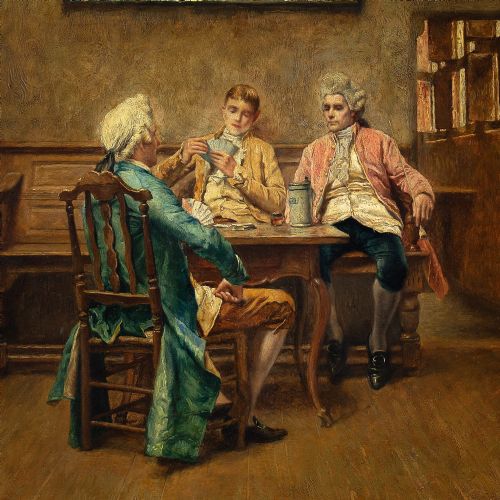 fig 4. Piet Verhaert, The Card Players - Antique Oil Painting