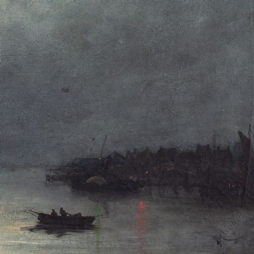 fig 4. Theodoor Verstraete, Nocturne - Antique Oil Painting
