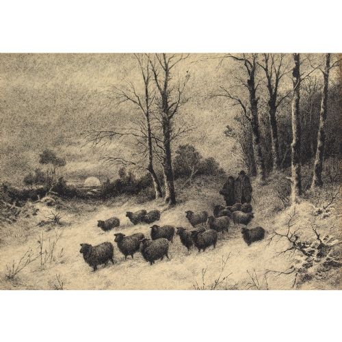 fig 1. Joseph Farquharson (Circle), The Flock - Antique Drawing 