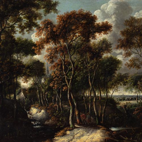 fig 4. Jacob Van Ruisdael (Circle), Forest View With Birch Trees - Antique Oil Painting