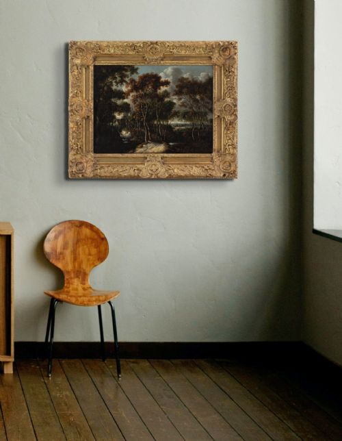 fig 5. Jacob Van Ruisdael (Circle), Forest View With Birch Trees - Antique Oil Painting