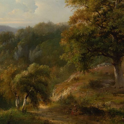 fig 4. Pieter Caspar Christ, Woodland Landscape With Distant Cottages - Antique Oil Painting