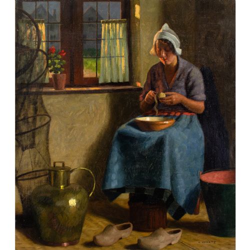 fig 1. Wilhelm Gdanietz, Interior With Woman Peeling Potatoes