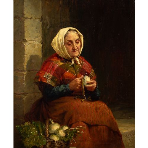 fig 1. Jonathan Pratt, Peeling Turnips - Antique Oil Painting 