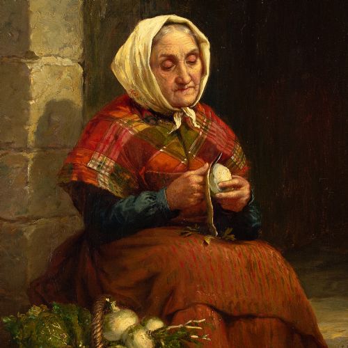 fig 2. Jonathan Pratt, Peeling Turnips - Antique Oil Painting 