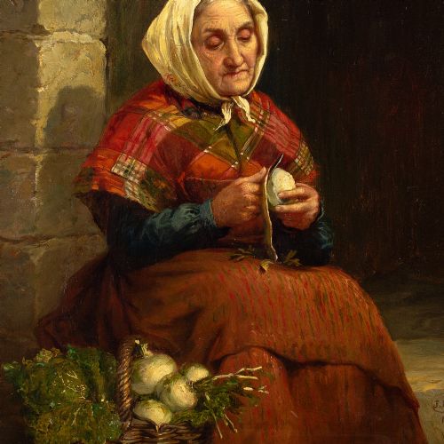 fig 3. Jonathan Pratt, Peeling Turnips - Antique Oil Painting 