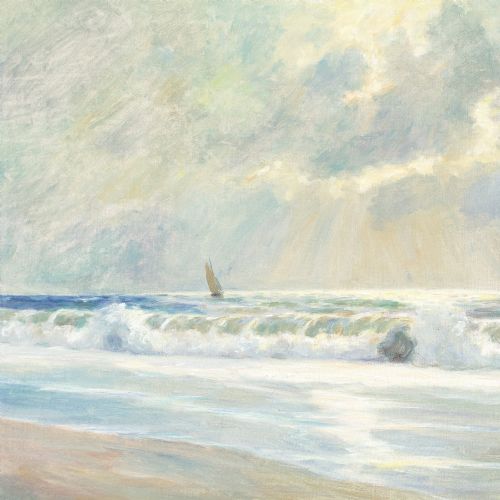 fig 2. Poul Friis Nybo, Coastal View With Breakers - Antique Oil Painting 