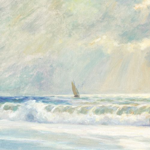 fig 3. Poul Friis Nybo, Coastal View With Breakers - Antique Oil Painting 