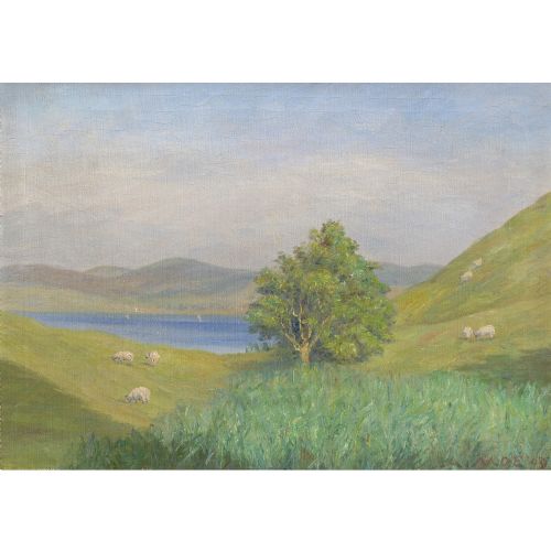 fig 1. Andreas Moe, Impressionistic Pastoral Landscape With Sheep - Antique Oil Painting