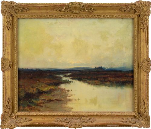 Early 20th-century Tonalist School, Landscape with Ruins - Antique Oil Painting