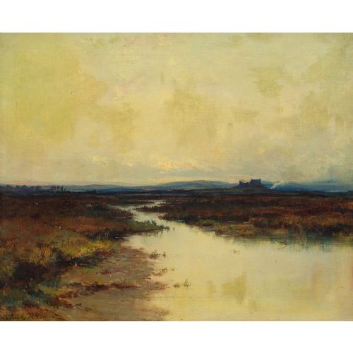 fig 2. Early 20th-Century Tonalist School, Landscape With Ruins - Antique Oil Painting