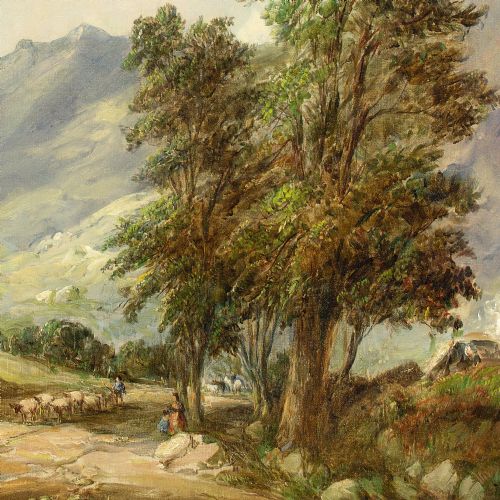 fig 2. Alfred Vickers, Landscape With Cattle & Mountains - Antique Oil Painting