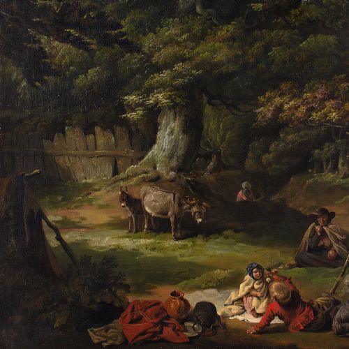 fig 3. Edmund Bristow, Travellers In A Wood - Antique Oil Painting
