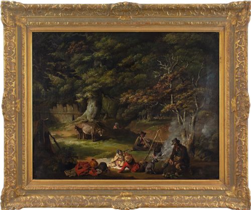 Edmund Bristow, Travellers in a Wood - Antique Oil Painting