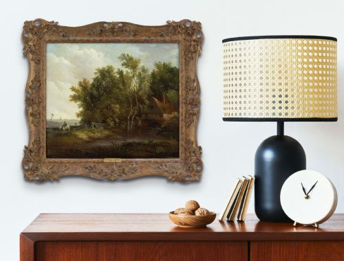 fig 3. Edward Williams, Landscape With Watermill & Boy Fishing - Antique Oil Painting