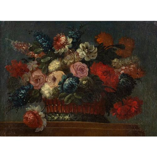 fig 1. Nicolas Baudesson (School), Still Life With Flowers - Antique Oil Painting