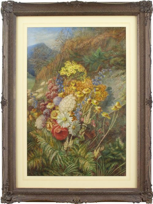 Mary Vernon Morgan Arbsa, Still Life in an Upland Landscape - Antique Watercolour