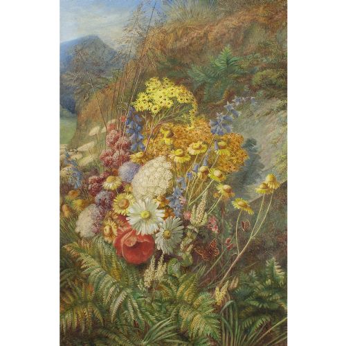 fig 1. Mary Vernon Morgan ARBSA, Still Life In An Upland Landscape - Antique Watercolour