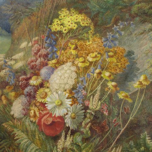 fig 3. Mary Vernon Morgan ARBSA, Still Life In An Upland Landscape - Antique Watercolour