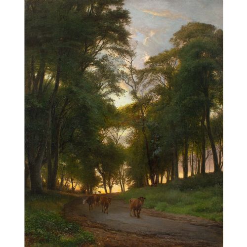 fig 1. Edvard Petersen, Evening Landscape With Cattle - Antique Oil Painting
