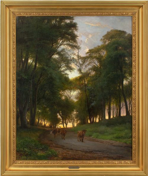 Edvard Petersen, Evening Landscape with Cattle - Antique Oil Painting