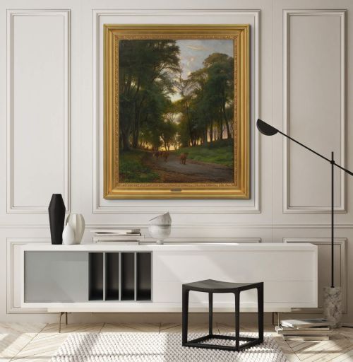 fig 2. Edvard Petersen, Evening Landscape With Cattle - Antique Oil Painting