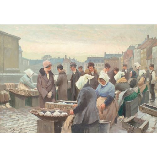 fig 2. Søren Christian Bjulf, Fish Market At Gammel Strand, Copenhagen - Oil Painting
