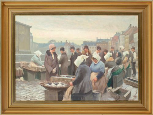 Søren Christian Bjulf, Fish Market at Gammel Strand, Copenhagen - Oil Painting