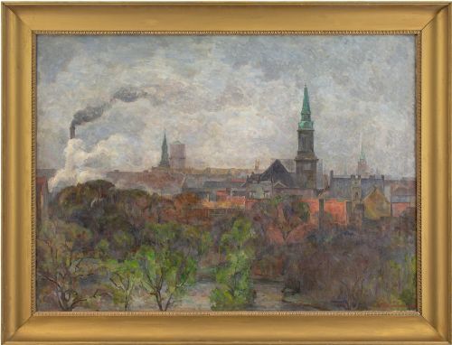 Carla Colsmann Mohr, Copenhagen Seen from Amager - Antique Oil Painting