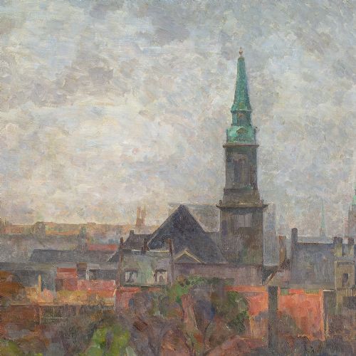 fig 2. Carla Colsmann Mohr, Copenhagen Seen From Amager - Antique Oil Painting