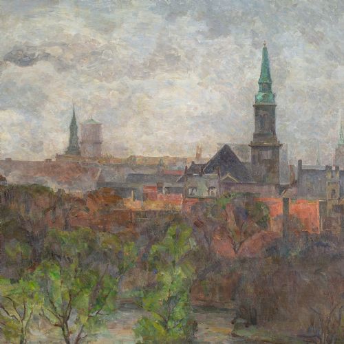 fig 3. Carla Colsmann Mohr, Copenhagen Seen From Amager - Antique Oil Painting