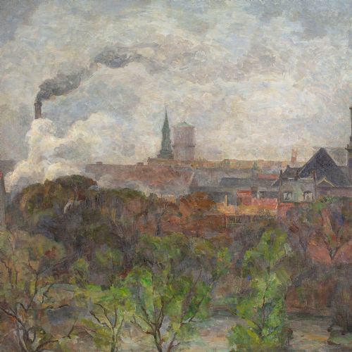 fig 4. Carla Colsmann Mohr, Copenhagen Seen From Amager - Antique Oil Painting