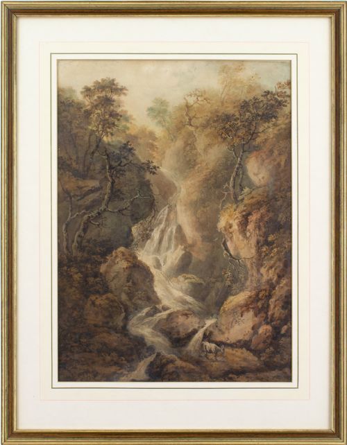 Benjamin Barker of Bath (Attributed), a Goat by a Waterfall, Antique Watercolour
