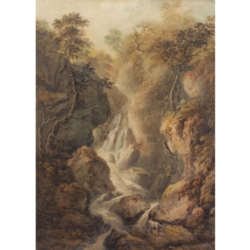 fig 1. Benjamin Barker of Bath (Attributed), A Goat By A Waterfall, Antique Watercolour 