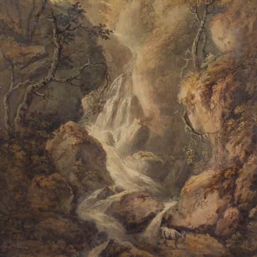 fig 5. Benjamin Barker of Bath (Attributed), A Goat By A Waterfall, Antique Watercolour 